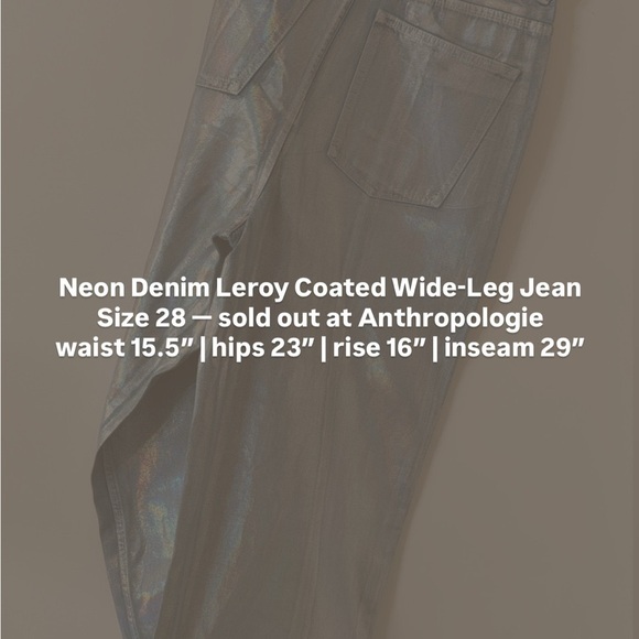 NEON denim LEROI coated wide leg jeans - size 28 - Picture 7 of 7